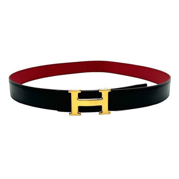 HERMES Leather Belt Black and Red Unisex - Picture 3 of 10
